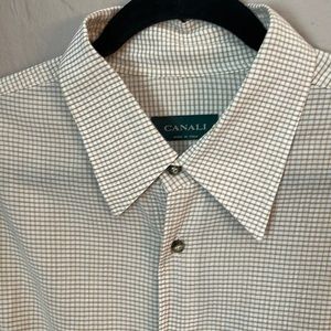 Canali short sleeve dress shirt- cream/tan/gray color check pattern